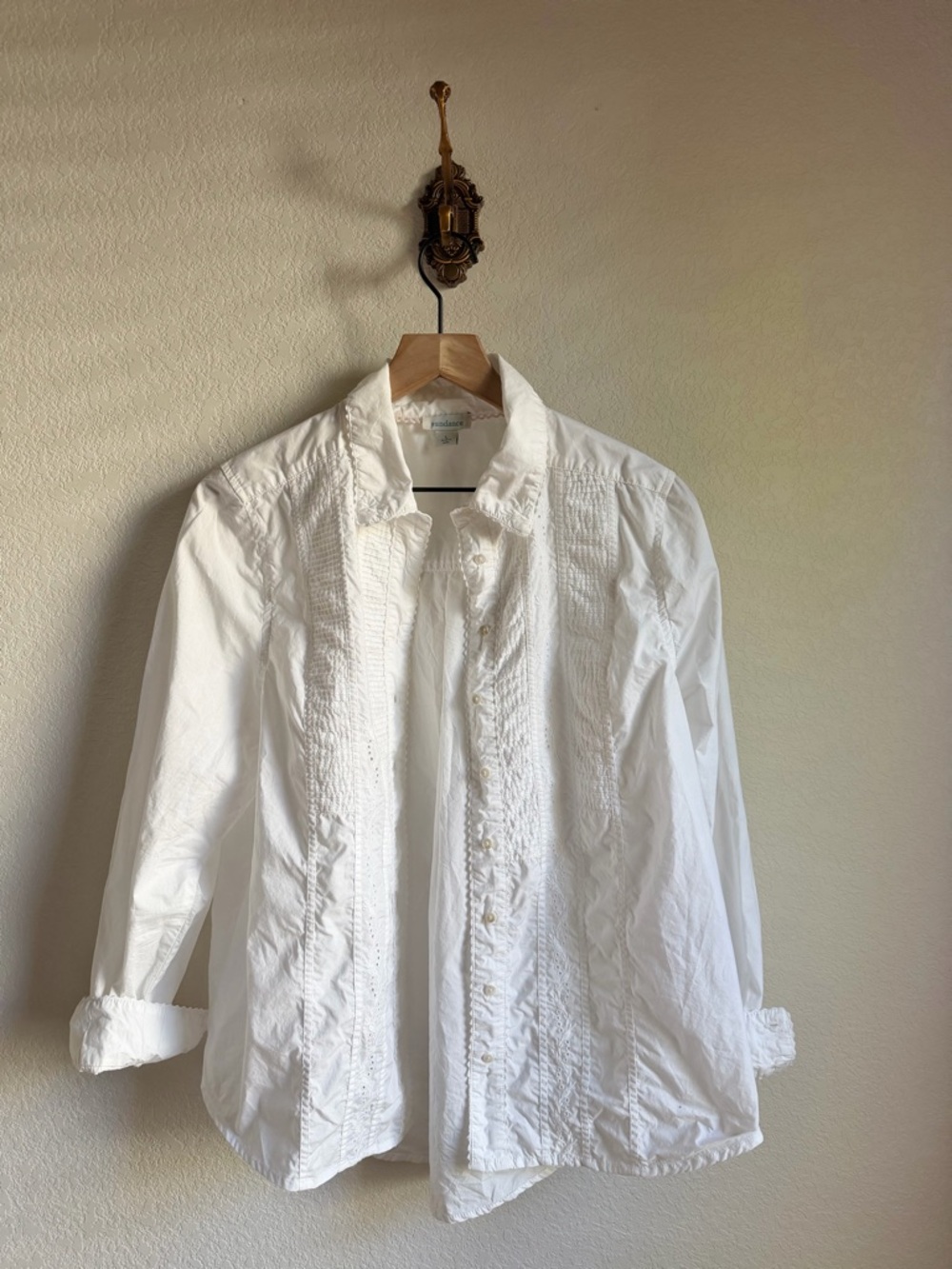 Sundance White Textured Button-Down Blouse